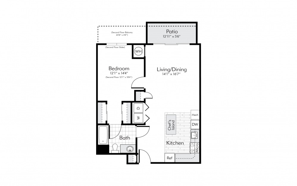 Belmont - 1 bedroom floorplan layout with 1 bath and 780 square feet.