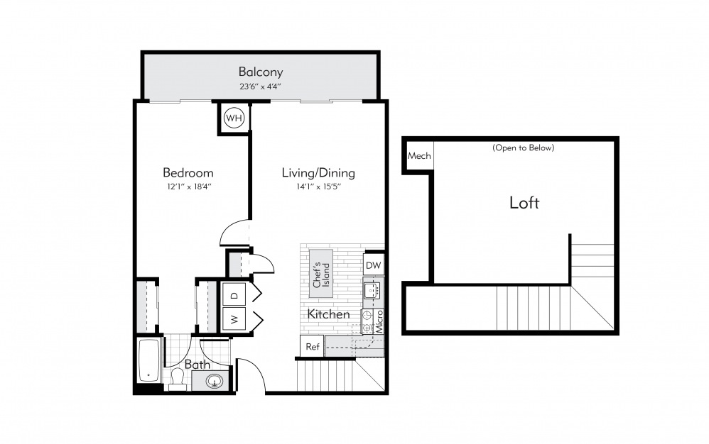 Belmont Loft - 1 bedroom floorplan layout with 1 bath and 917 square feet.