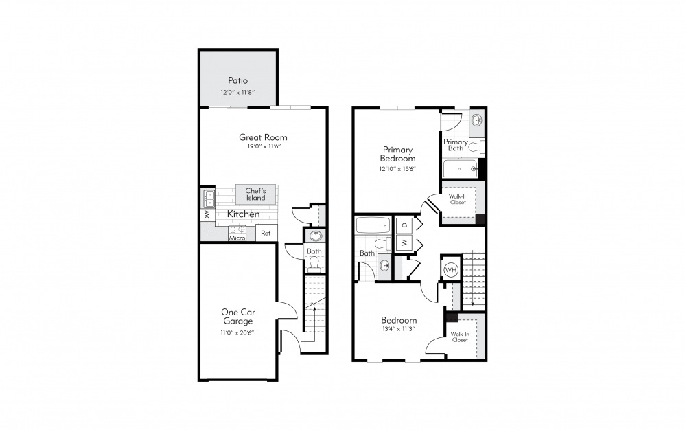 Lexington - 2 bedroom floorplan layout with 2.5 baths and 1291 square feet.