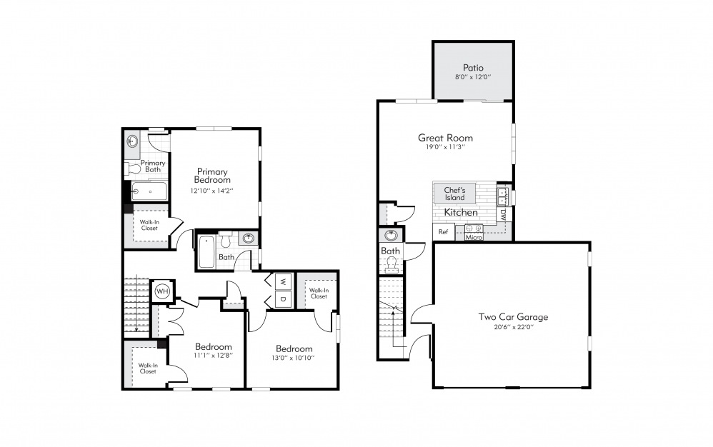 Lincoln - 3 bedroom floorplan layout with 2.5 baths and 1491 square feet.