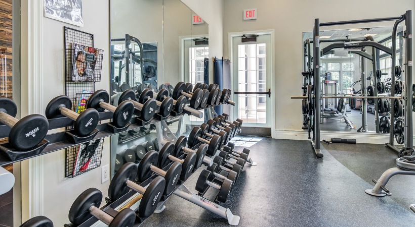 Fitness Center Fitness center with free weights, treadmills and ellipticals.